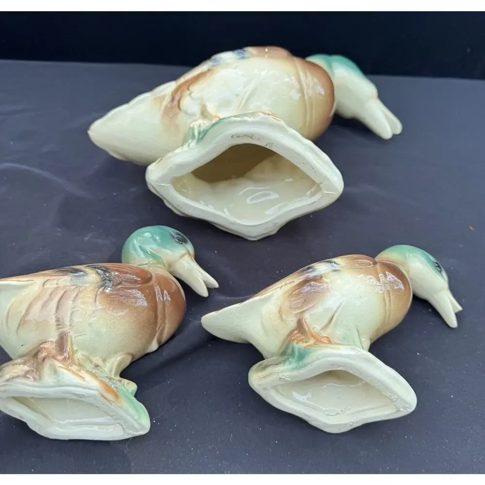 Vintage Royal Copley Windsor Mallard Duck Set of 3 Ceramic Figurine Mid Century